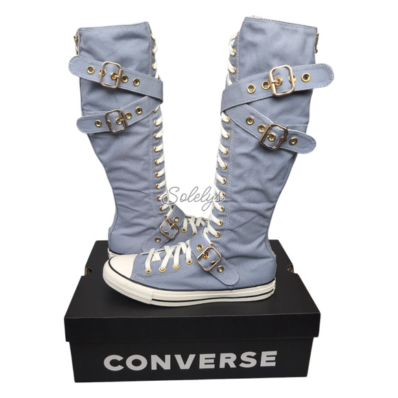 Converse XXHI Triple Buckle Strap Wet Stone Blue Grey Knee High Sneaker M9 W11 - Picture 1 of 11